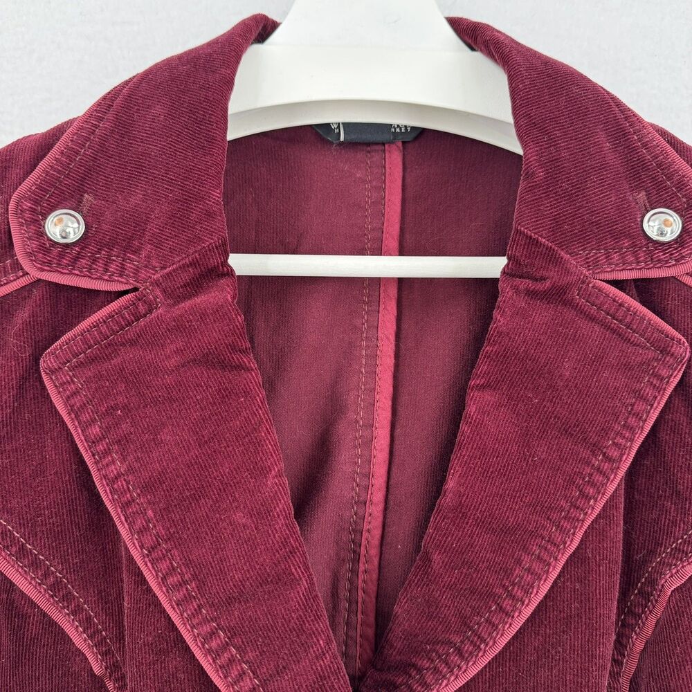 White House Black Market Corduroy Blazer Women 6 Burgundy Peplum Military Y2K - Picture 6 of 13